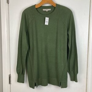 LOFT Rocky Olive Green Knit Pullover Tunic Long Sleeve Top Seamed Front sz S
